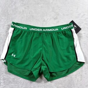 Under Armour Tech Play Up Shorts Womens Large Team Kelly Green Loose Fit Logo